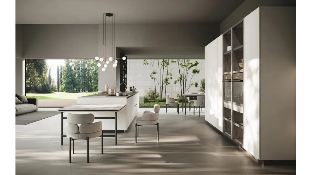 Cucina Design con isola Ménta in bilaminato opaco Grigio Emme di Miton